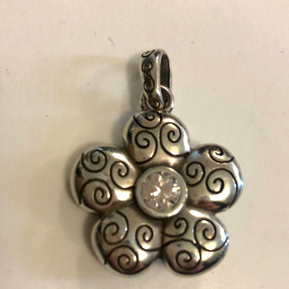 Elegant Silver Floral Rhinestone Crystal front & back Pendant Excellent Conditio